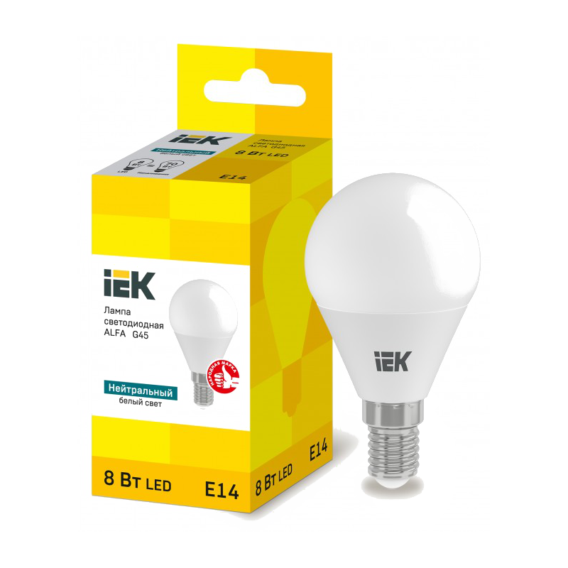 Лампа світлодіодна ІЕК G45, 8Вт, E14, 4000К (LLA-G45-8-230-40-E14)